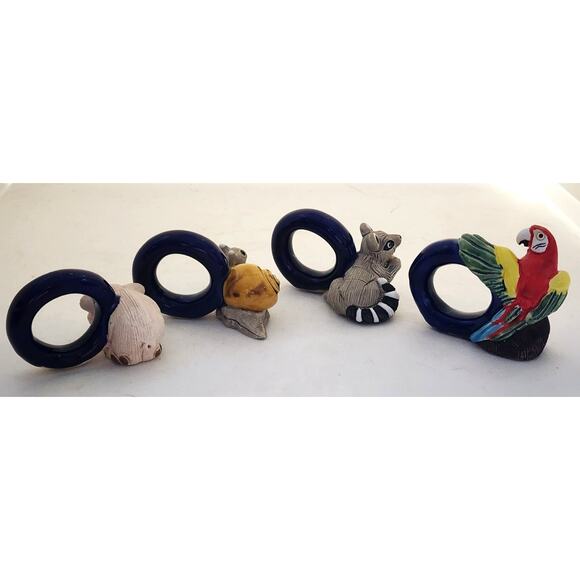 NAPKIN RINGS-LEPS Peru Terracotta-Snail, Pig, Parrot, Raccoon-Set of 4 - Picture 2 of 12